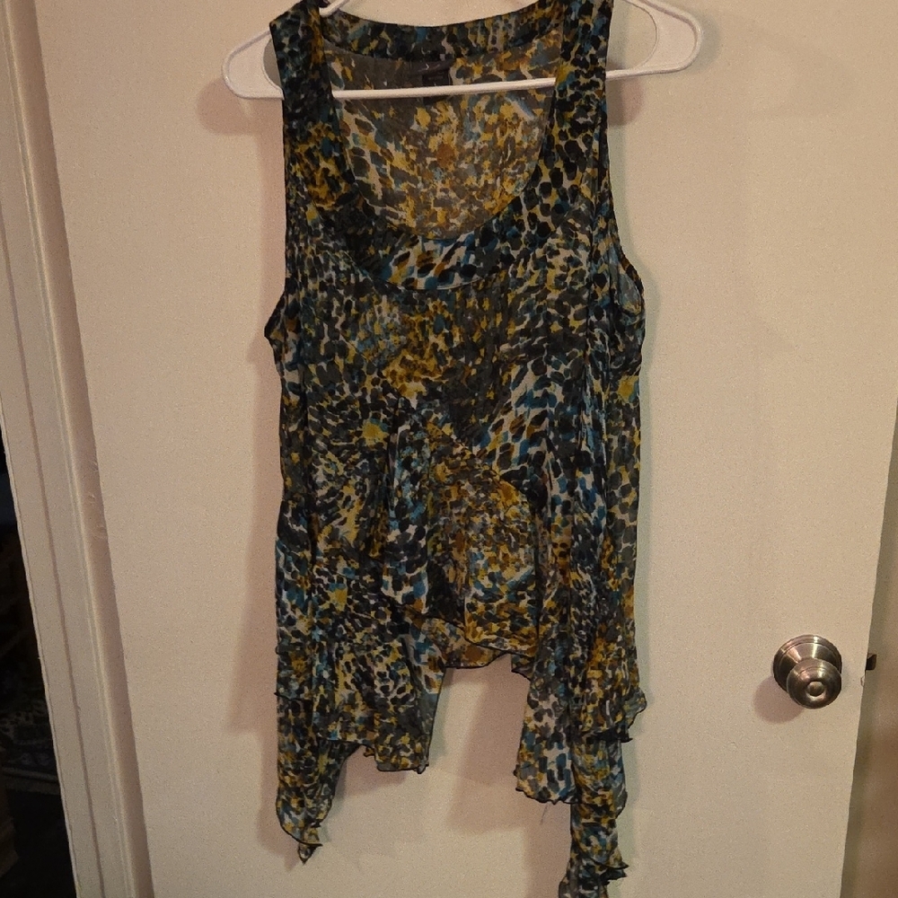 Dots Blue and Brown Asymmetrical Sleeveless Tank Top